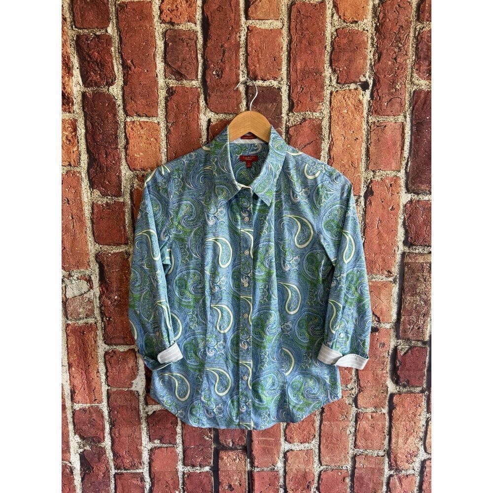 Talbots Womens Blue Paisley Pattern Long Sleeve Button Up Shirt Size 6